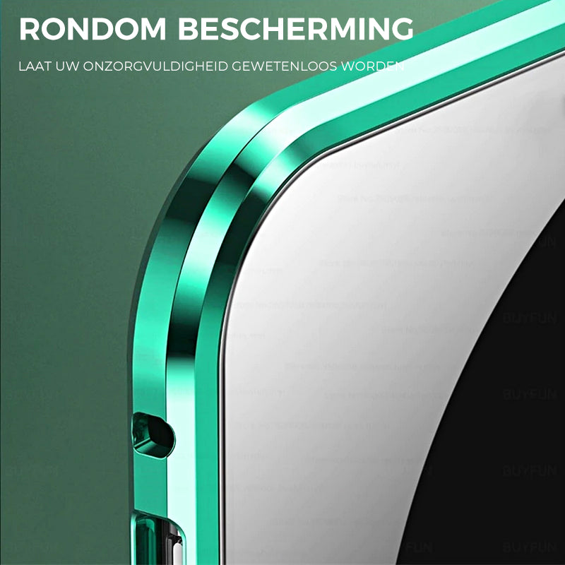 360° Stoßschutz: Magnetische Samsung S21 Handyhülle: Robuster Glas-Metall-Rundumschutz, transparent.