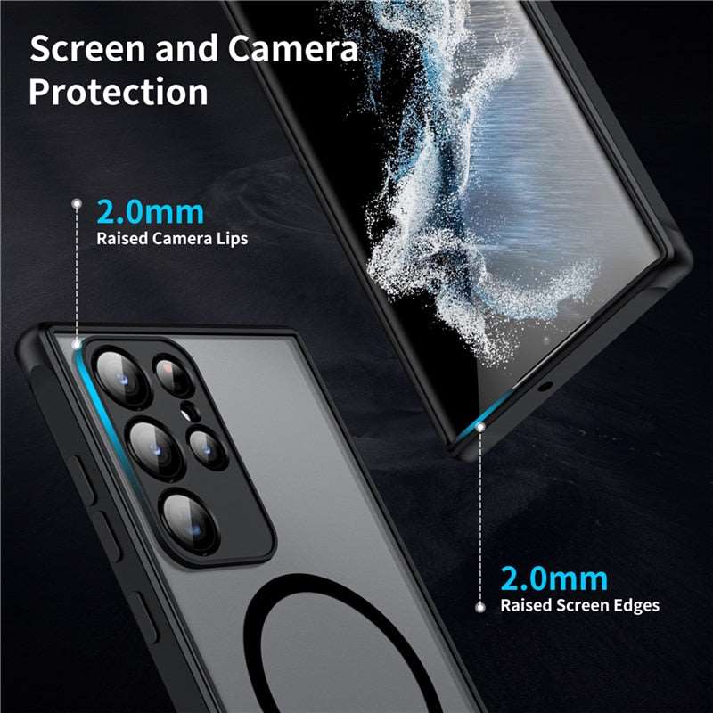 Grüne, stoßfeste Handyhülle für Samsung Galaxy. Robustes Cover mit Magnetfunktion und Magsafe-Kompatibilität.