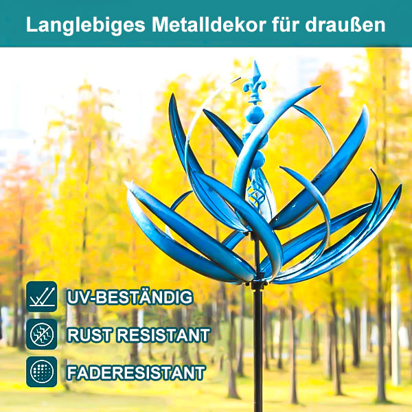 Auffällige Metall-Wetterfahne, dekoratives Windspiel und robuster Blickfang für den Garten.