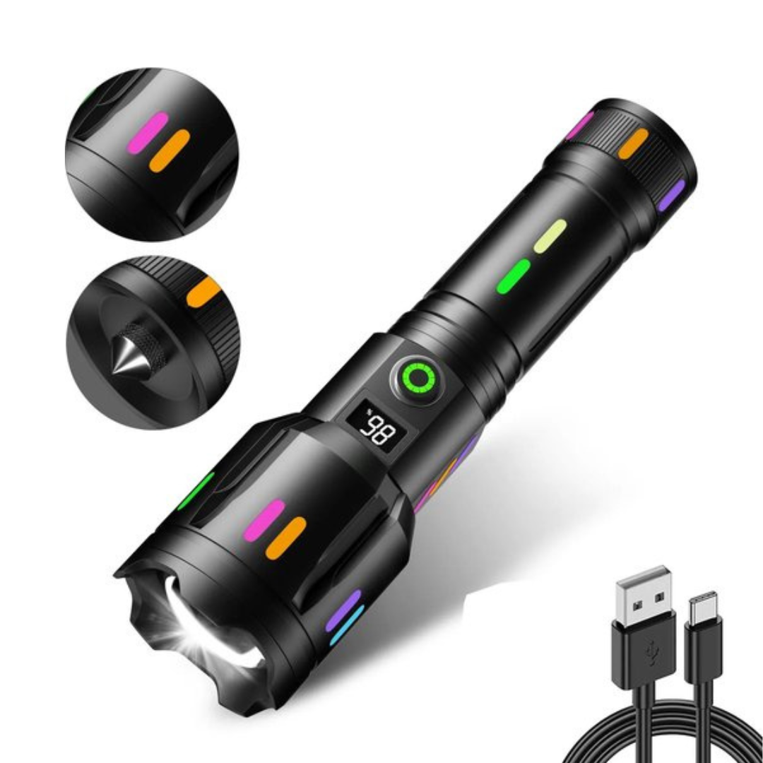 Robuste militärische LED-Taschenlampe LumenPro für Outdoor, Camping & Notfälle, USB-wiederaufladbar.