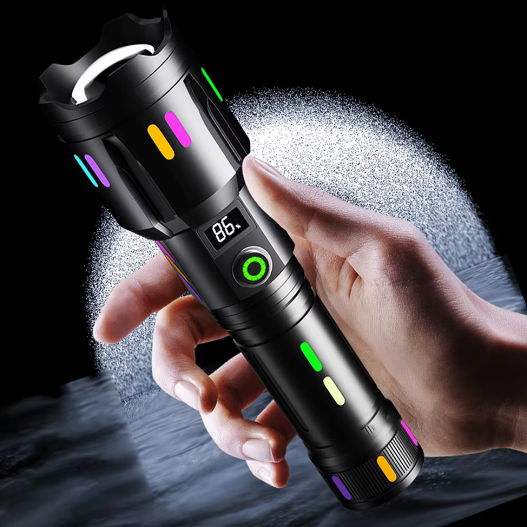 USB-wiederaufladbare LumenPro LED-Taschenlampe, robustes Design für Camping & Notfallausrüstung.