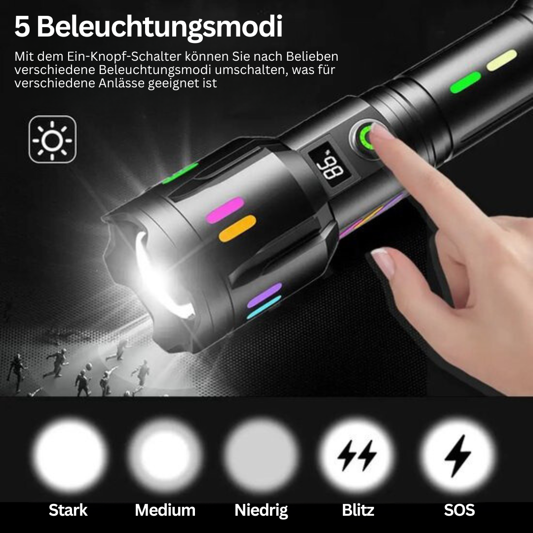 Robuste LED-Taschenlampe, wasserdicht & stoßfest, die ideale militärische Ausrüstung für Outdoor & Survival.