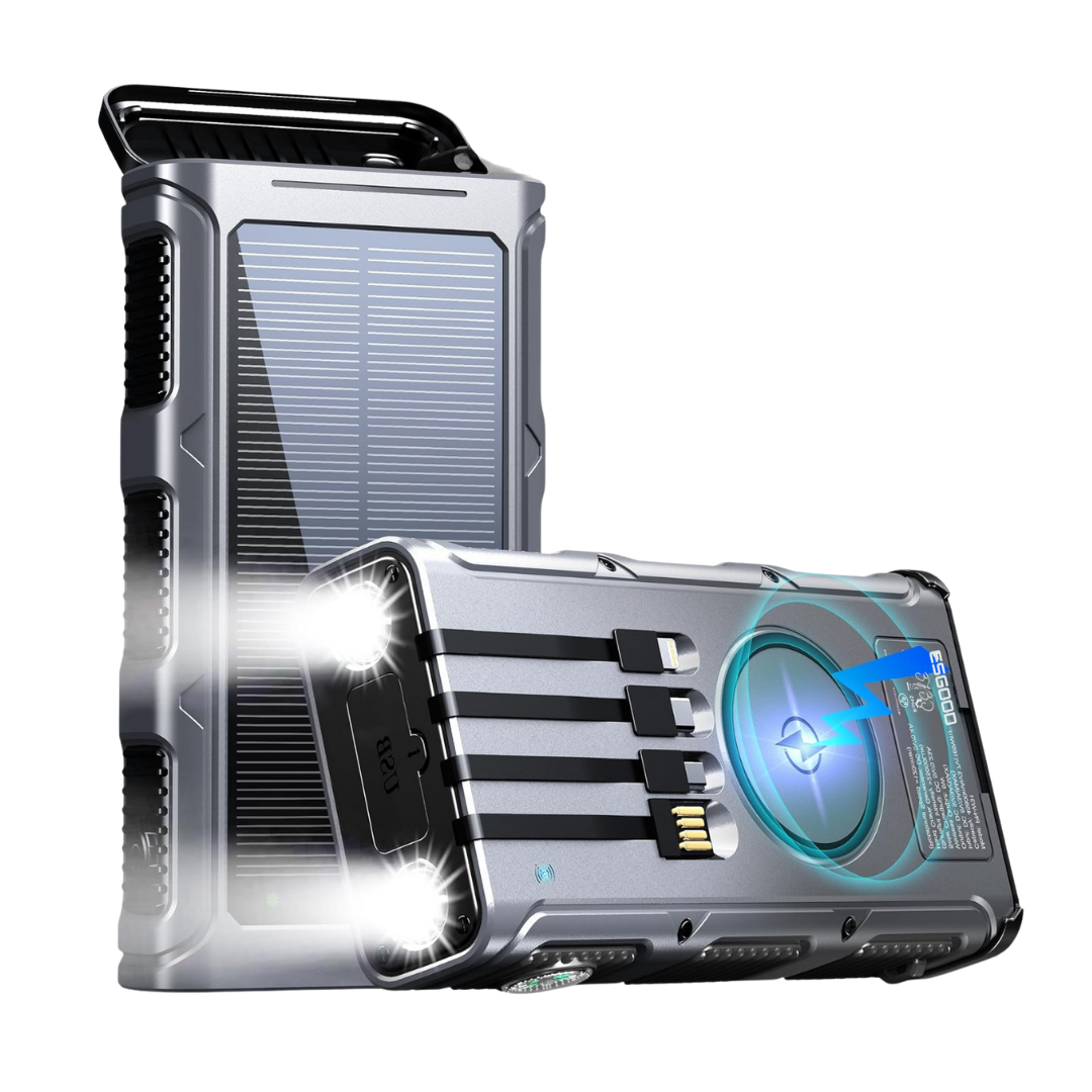 Robuste PowerSafe 20000 Solar Powerbank. Ideal für Outdoor, Camping & Notfälle. Tragbares Solarladegerät für Energie.
