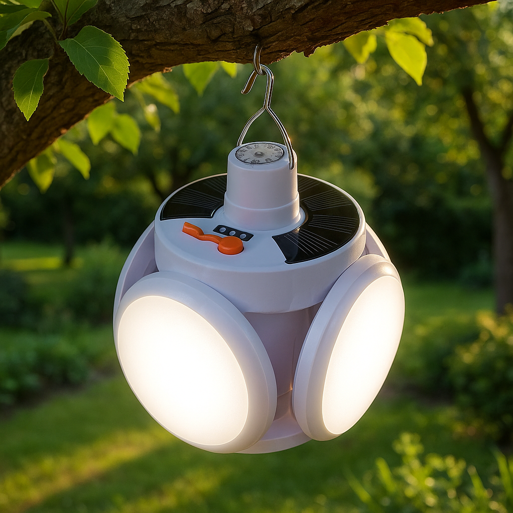 Robuste Solar-Campinglampe, wasserdicht, USB-aufladbar. Tragbare LED-Laterne für Outdoor & Notfälle.