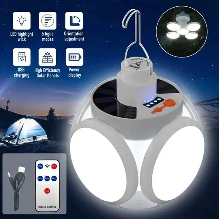 Wasserdichte Notfalllampe, robuste Solar-Campinglampe. Zuverlässige Outdoor-Beleuchtung, USB-aufladbare LED-Laterne.