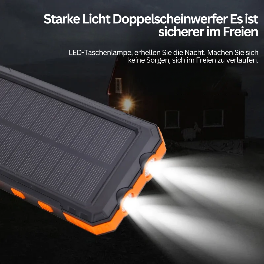 Schnellladefähige Solar Powerbank für Smartphones & Tablets. Robustes Design für Reisen & Notfälle.