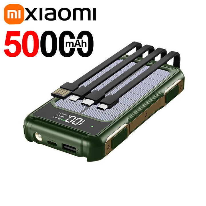 Solar Powerbank mit integriertem LED Licht & Schnellladung. Robuster externer Akku für Outdoor & Notfall.
