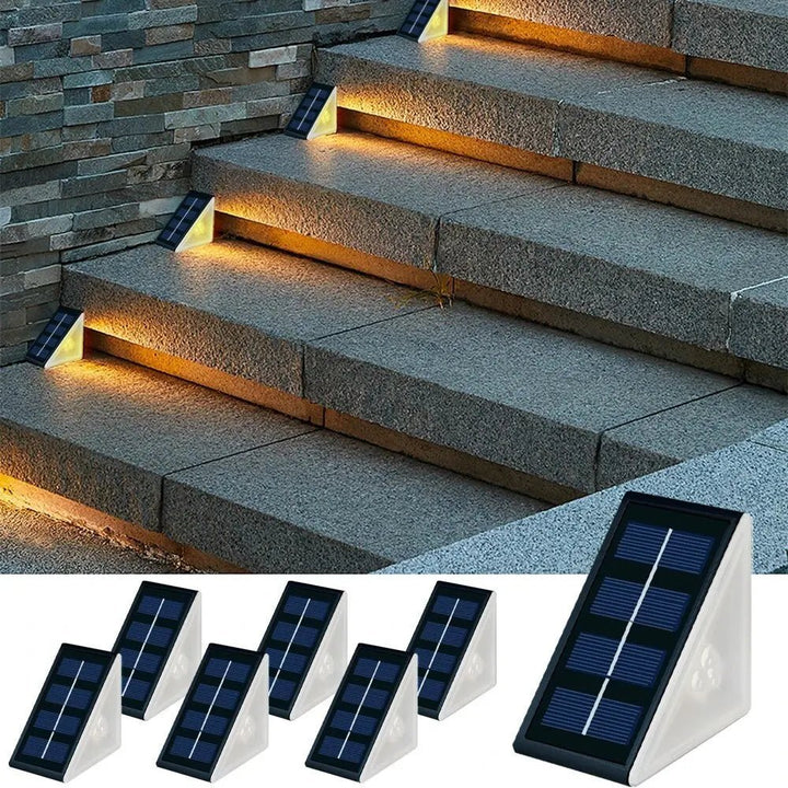 Kabellose Solar-Stufenleuchte beleuchtet sicher Treppen und Wege im Garten, umweltfreundlich & energieeffizient.