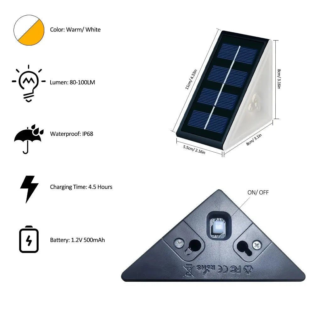 Energieeffiziente LED-Stufenleuchte mit Solarpanel, IP67 wasserdicht, perfekt für langlebige Gartenbeleuchtung.