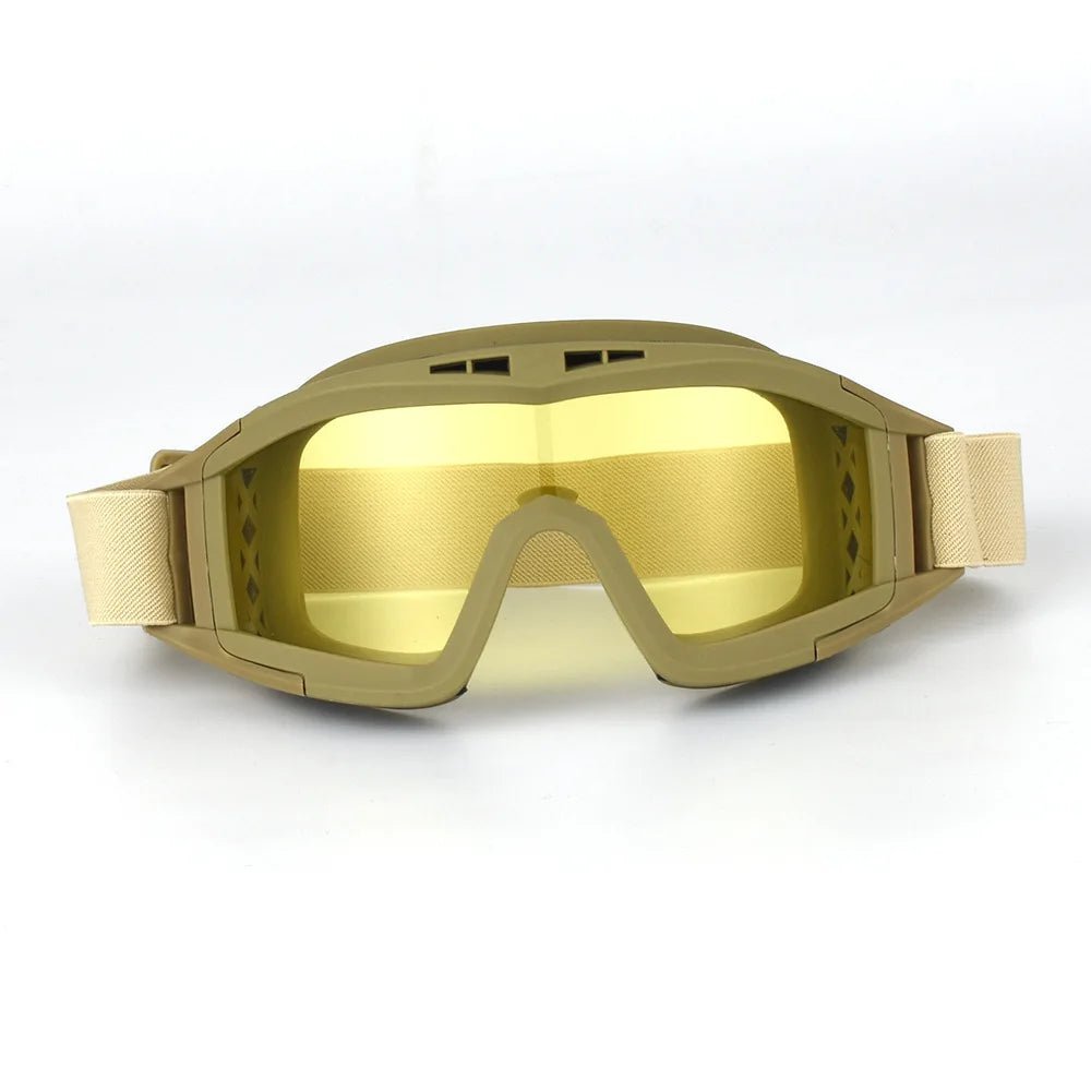 Vielseitige Outdoor-Schutzbrille, robust & taktisch, bietet sicheren Augenschutz für alle Sportarten.