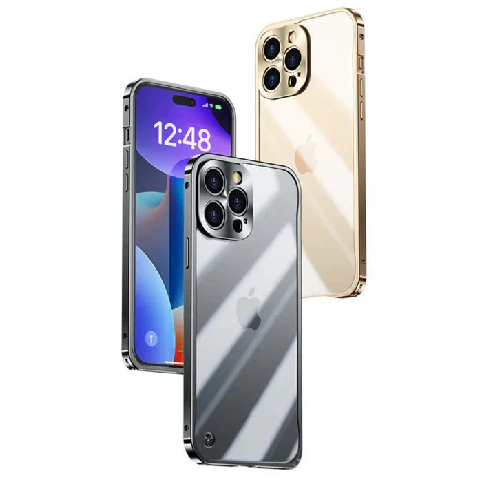 MagSafe & iPhone 15 kompatible Schutzhülle. Robuste, transparente Handyhülle mit Metallrahmen.