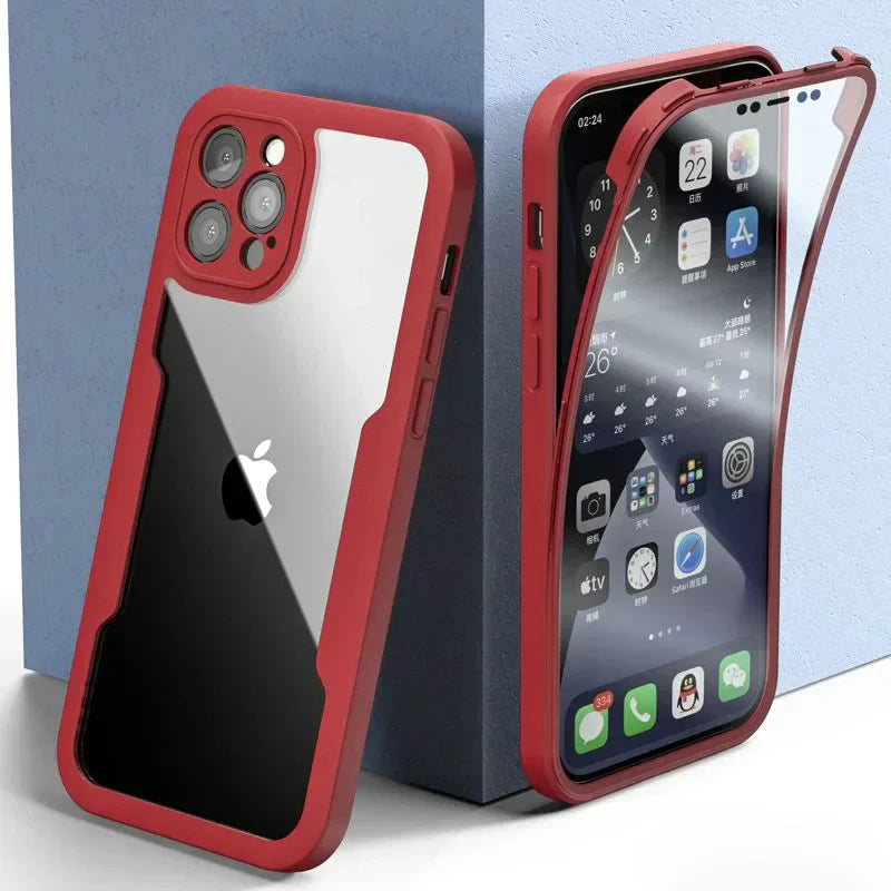 Hochwertige stoßfeste Handyhülle für iPhone mit Full-Cover 360° Schutz, Kameraschutz und Displayschutz.