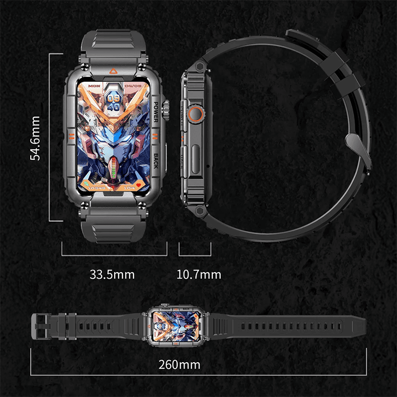 Detaillierte Ansicht der robusten Unisex SIM-Smartwatch, mit elegantem Design und vielen Smart-Funktionen.