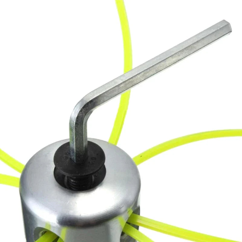 Robuster Aluminium Fadenkopf mit 4 Schneidfäden für Freischneider & Rasentrimmer. Ideal für Gartenpflege.