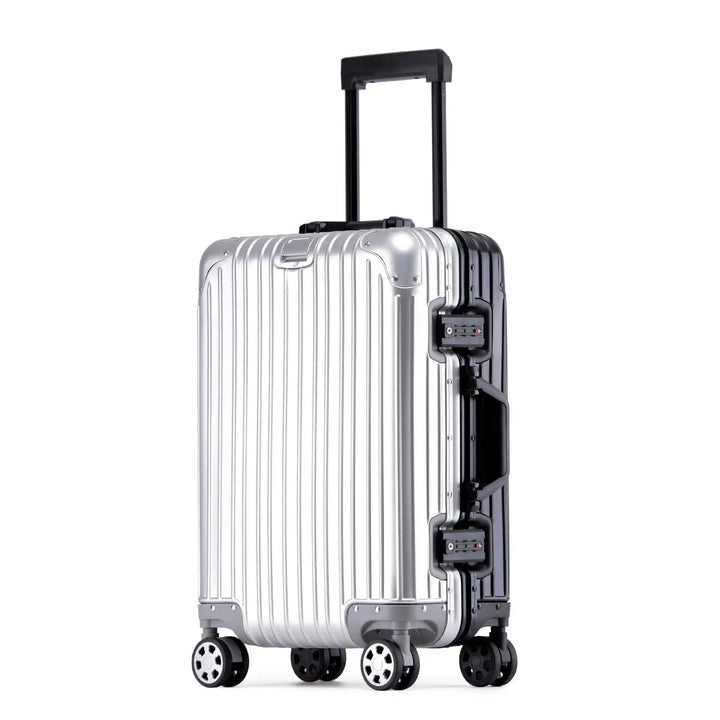 Stilvoller Tirana Trolley mit 360°-Rollen aus Aluminium-Magnesium, ideal als Reisegepäck.