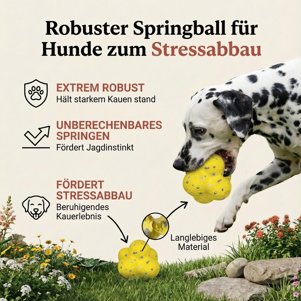 Strapazierfähiger Springball für Hunde, robustes Hundespielzeug, das Bissen standhält.