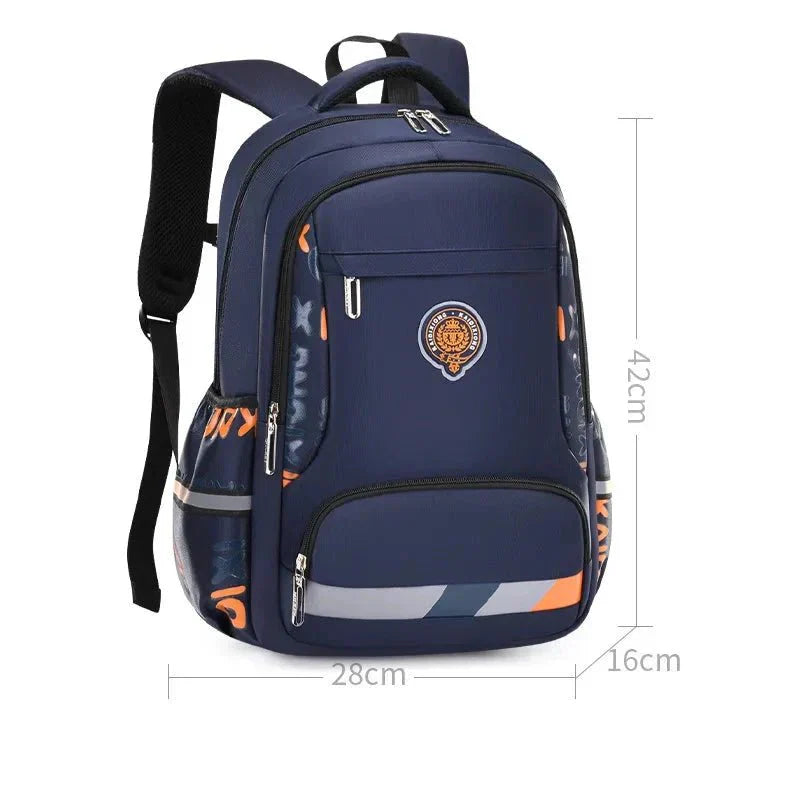 Orthopädischer Jungen Schulrucksack, Blau/Schwarz, mit Seitentaschen. Wasserdicht & ergonomisch. Robuste Schultasche.