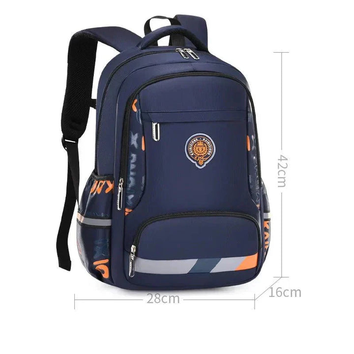 Orthopädischer Jungen Schulrucksack, Blau/Schwarz, mit Seitentaschen. Wasserdicht & ergonomisch. Robuste Schultasche.