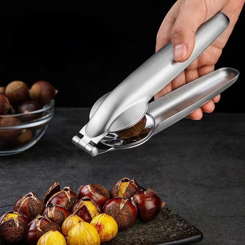 Robuster Nussknacker & Kastanienöffner aus Edelstahl, ergonomisch für Nüsse knacken in der Küche.