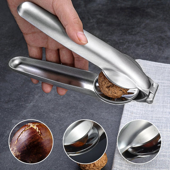 Ergonomischer Nussknacker für die Küche, perfekt für Nüsse und Kastanien knacken. Robustes Edelstahl-Design.