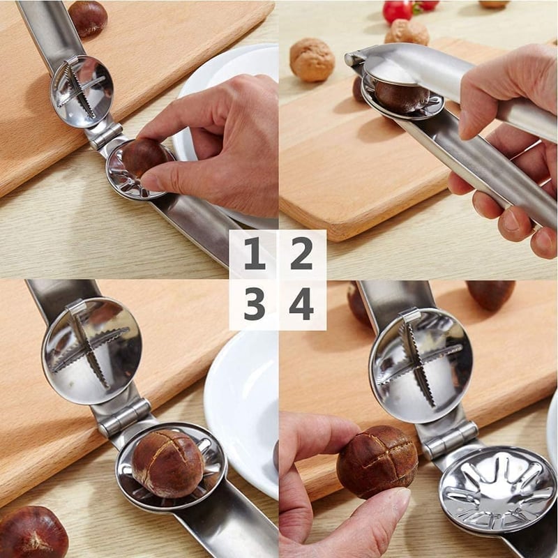Ergonomischer Nussknacker & Kastanienöffner, ideal für Walnüsse, Haselnüsse und Maronen in der Küche.