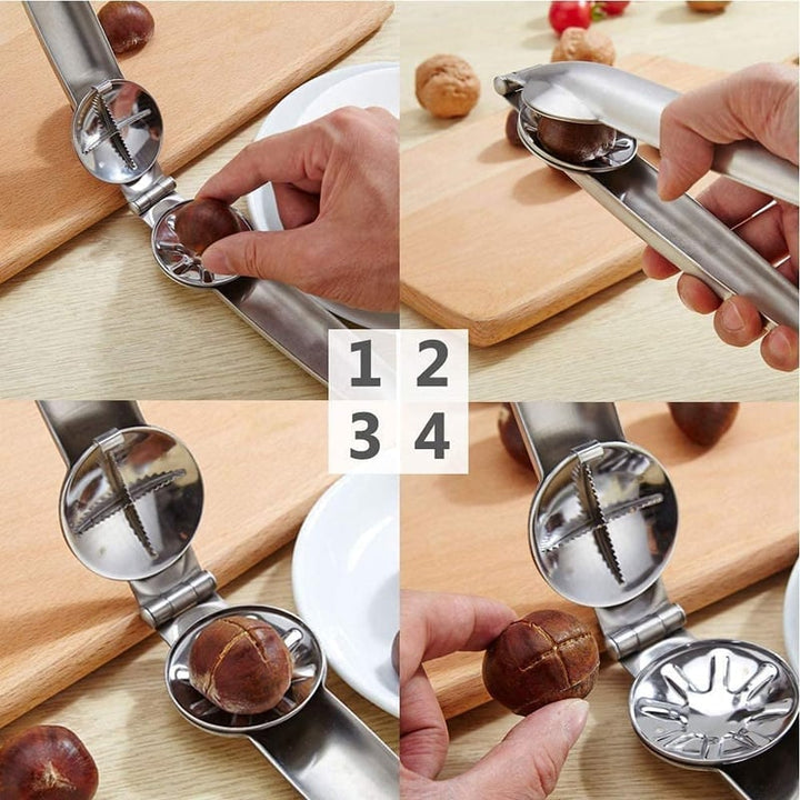 Ergonomischer Nussknacker & Kastanienöffner, ideal für Walnüsse, Haselnüsse und Maronen in der Küche.