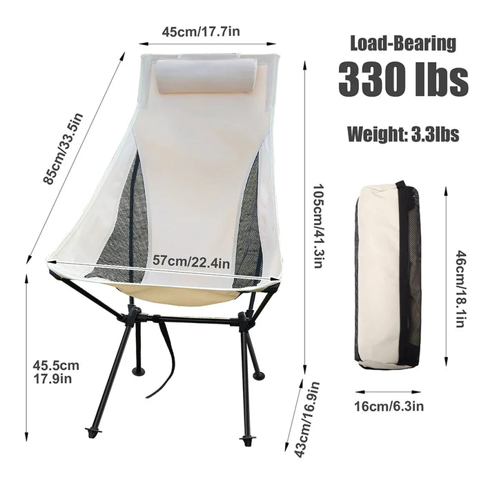 Belastbarer Outdoor-Faltstuhl bis 150 kg, stabiler Aluminiumrahmen, ideal für Angeln, Camping & Wandern.