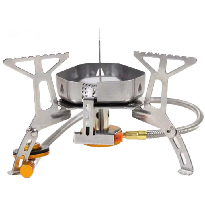 Robuster Outdoor Gasbrenner für Camping, Wandern & Picknick; kompakt und tragbar zum Kochen.