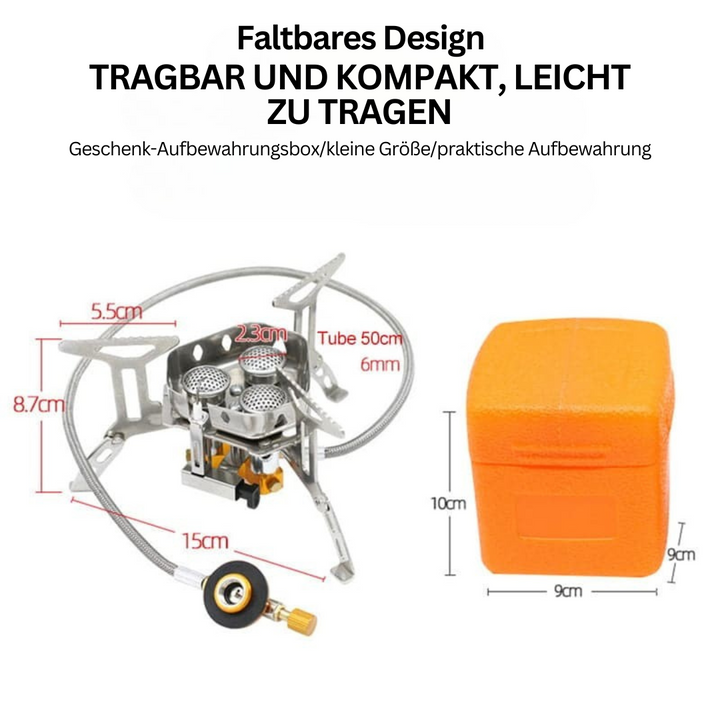 Praktischer Outdoor Gasbrenner, tragbarer Kocher für Camping, Picknick und Wanderungen.