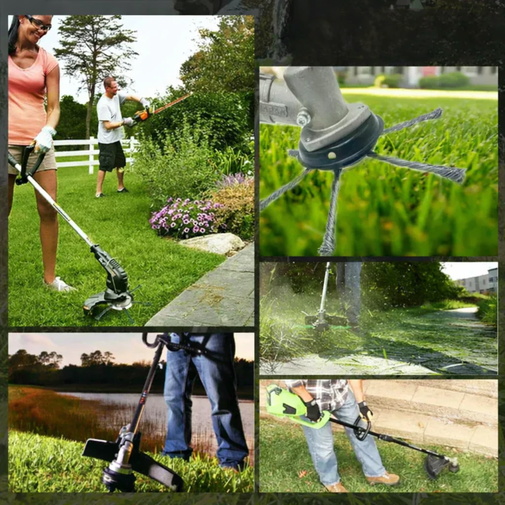 DIY Rasentrimmer Zubehör: Drahtbürste für Gartenpflege, entfernt Unkraut schnell & effektiv von Gehwegen & Kanten.