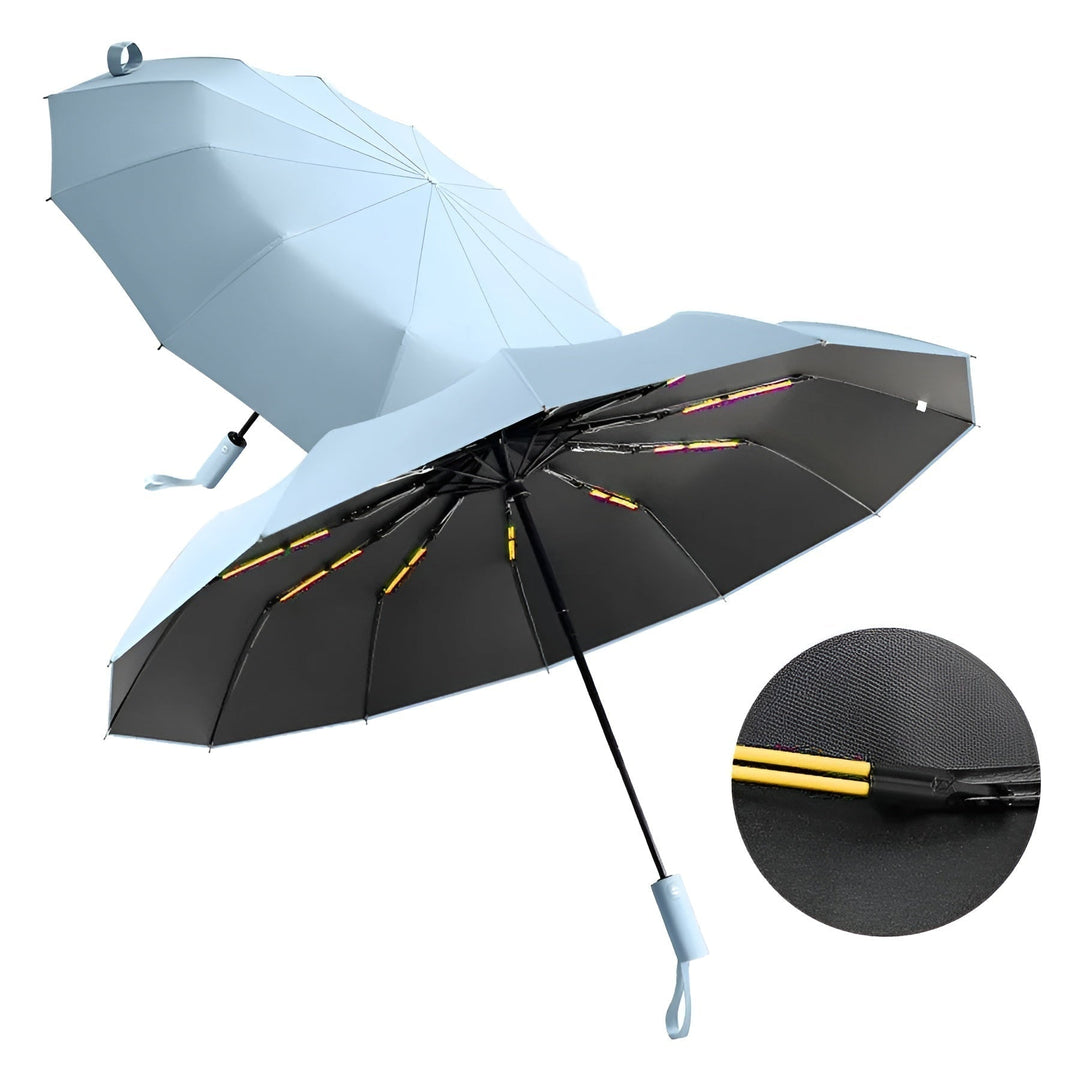 StormShield Regenschirm mit automatischem Öffnungsmechanismus, faltbar, wetterfest und bietet hohen UV-Schutz.
