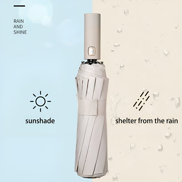 Kompakter, leichter StormShield Faltregenschirm aus Nylon, perfekt als automatischer Reisebegleiter für Damen & Herren.