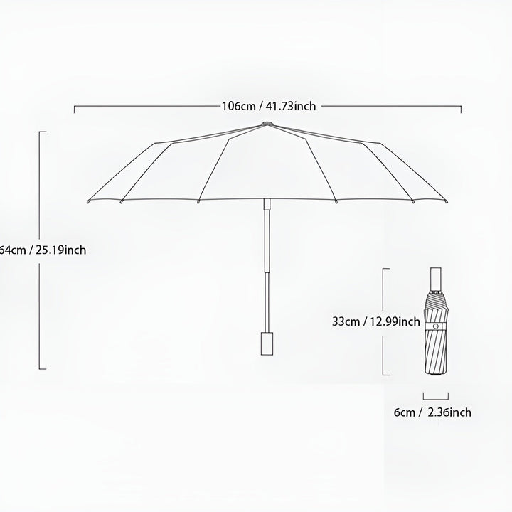 Eleganter schwarzer StormShield Regenschirm, faltbar, mit hohem UV-Schutz, passend für Damen und Herren, robust.