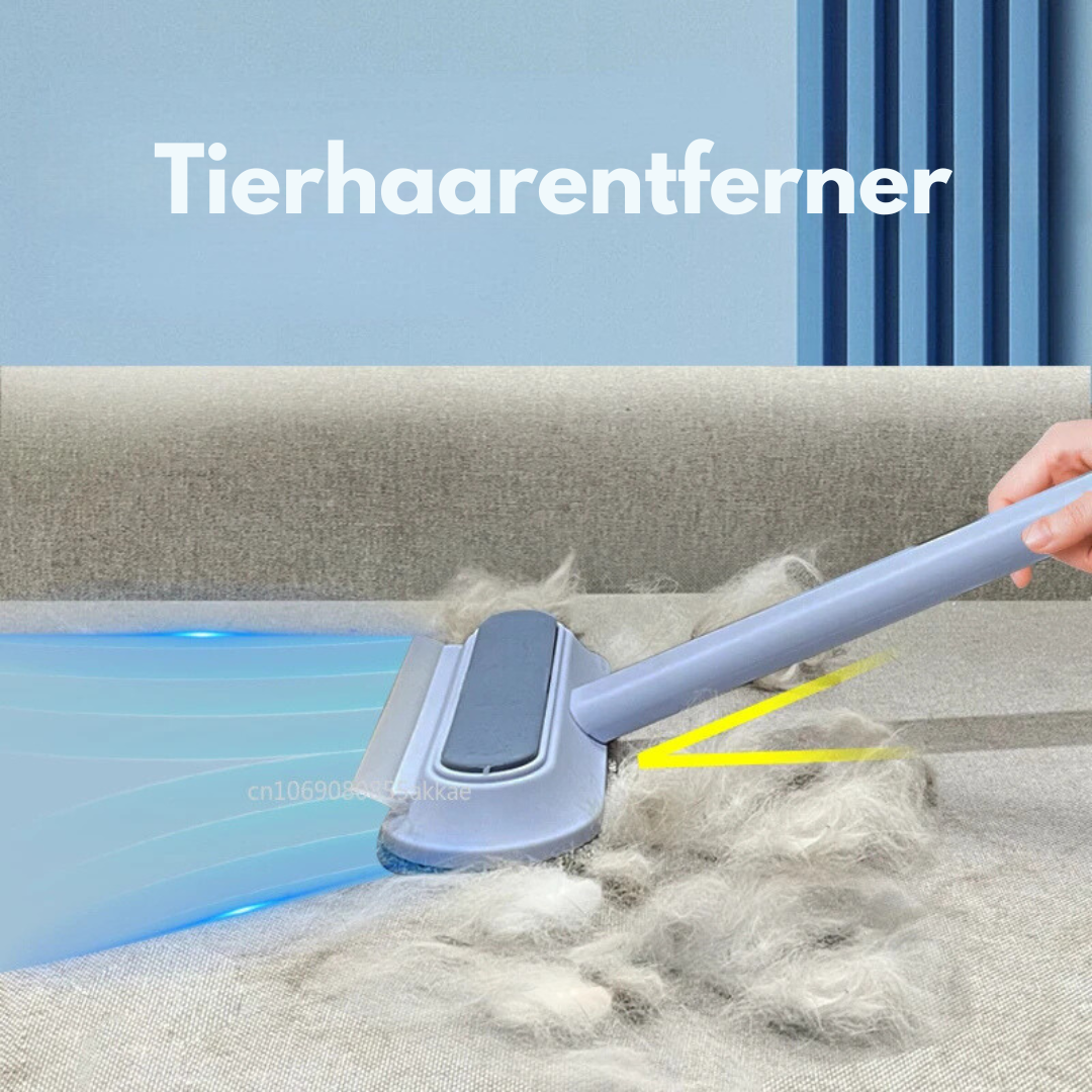 Nahaufnahme des Tierhaarentferners mit deutlich gesammelten Hunde- & Katzenhaaren. Zeigt effiziente Reinigung.