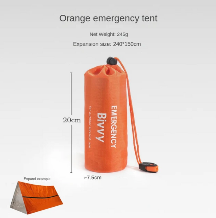 Hochwertiges 2-Personen-Survivalzelt aus Mylar für extreme Bedingungen, wetterfest und isolierend. Unverzichtbar.