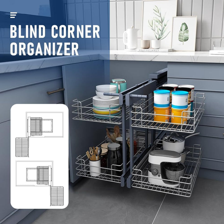 Stabiler Rahmen des Karbonstahl-Ausziehregals für eine einfache Installation im Küchen-Eckschrank. Schrankorganizer.
