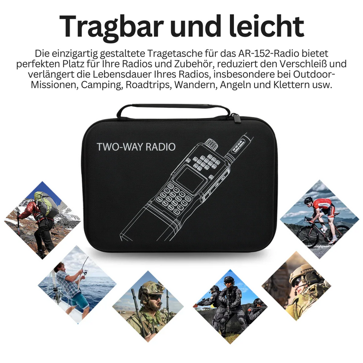 Widerstandsfähiges Dual-Band-Walkie-Talkie CommGuard für Abenteuer und sichere Kommunikation im Notfall.