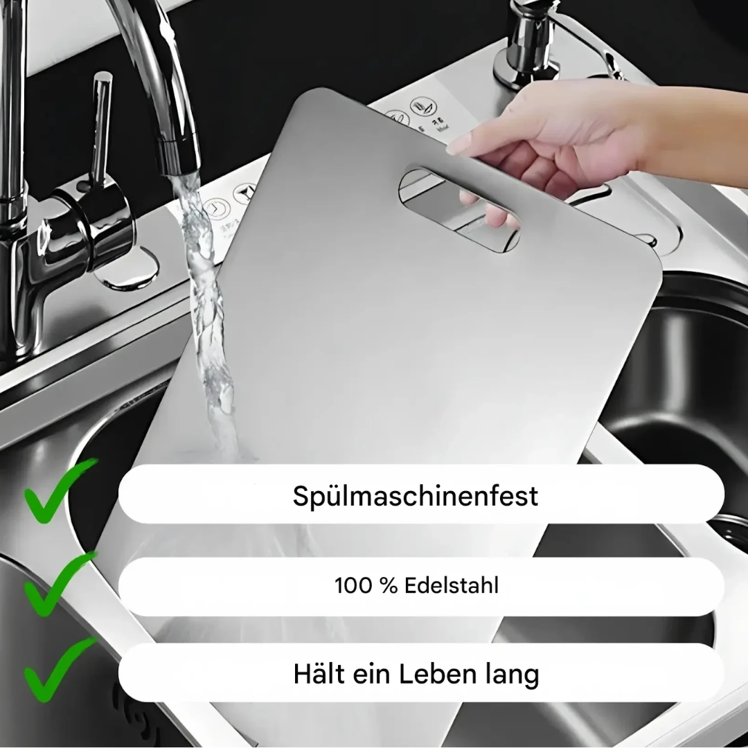 Rostfreies Edelstahl-Schneidebrett, idealer Küchenhelfer für hygienisches Kochen.