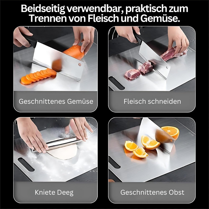 Hochwertiges Edelstahl-Schneidebrett für anspruchsvolle Küchen und professionelle Hygiene.