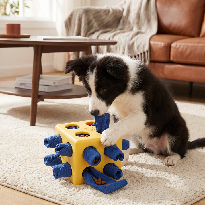 Detailansicht des strapazierfähigen Intelligenzspielzeugs für Hunde, perfekt als Schnüffelmatte zur Auslastung.