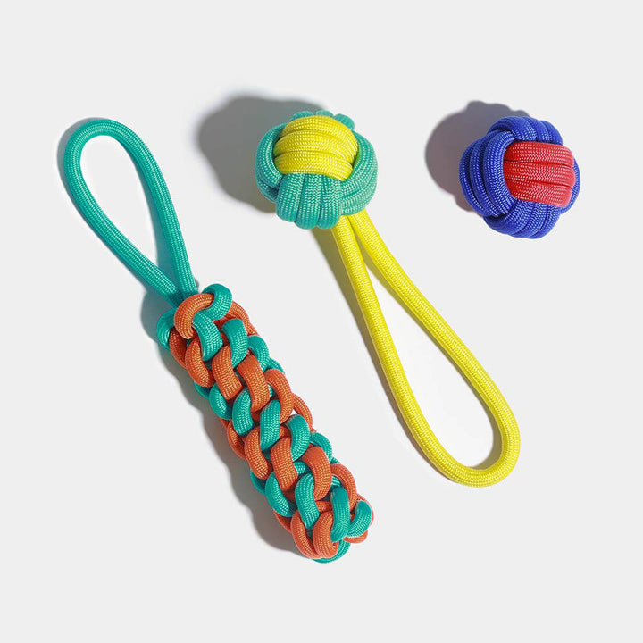 Vielseitiges robustes Hundespielzeug-Set aus Seilen für Spaß, Kauen & effektive Zahnreinigung.