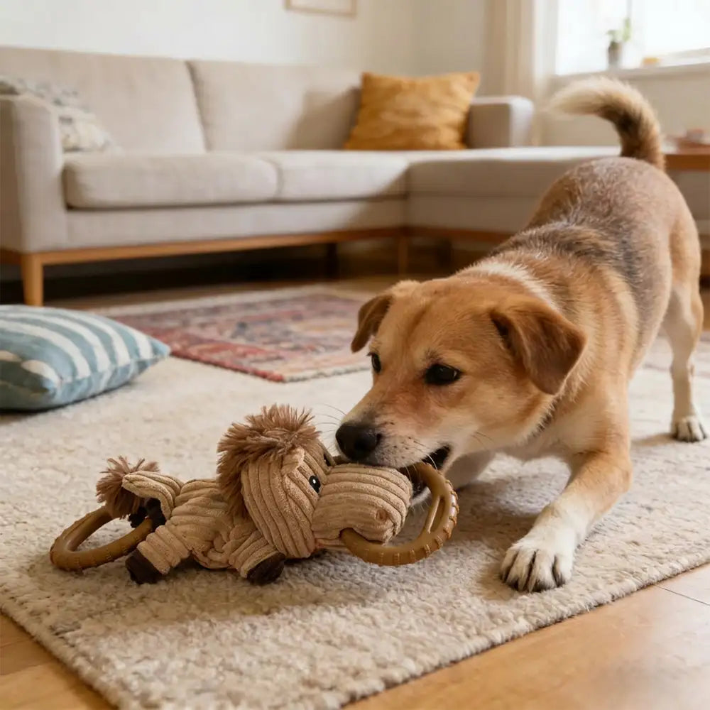 Robustes interaktives Kauspielzeug Pferd für Hunde, ideal für langanhaltenden Spielspaß und Zahnpflege.