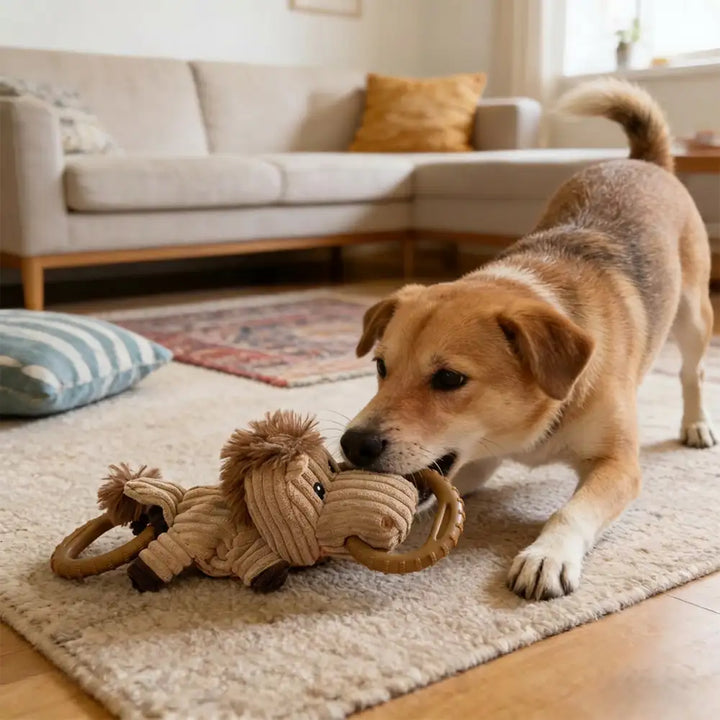 Robustes interaktives Kauspielzeug Pferd für Hunde, ideal für langanhaltenden Spielspaß und Zahnpflege.