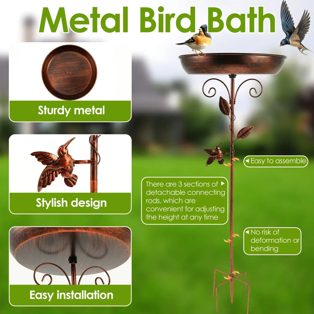 Metall-Vogelbad mit Ständer als attraktive Gartendekoration & Trinkgelegenheit für Vögel im Außenbereich.
