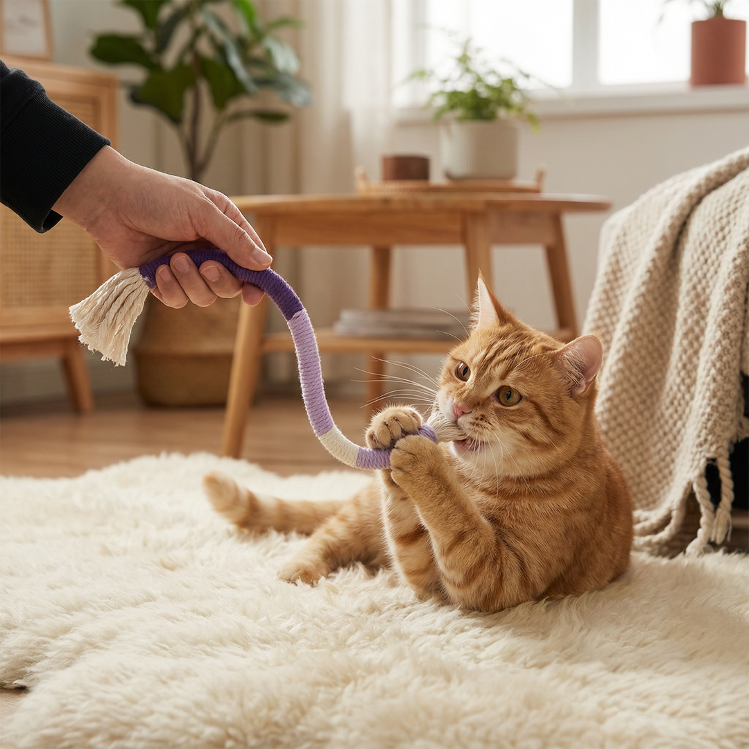 Robustes, natürliches Katzen-Kauseil aus Naturfaser, ideal für Zahnpflege & Stressabbau.