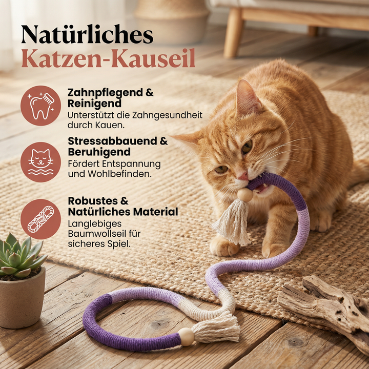 Violettes Katzen-Kauseil aus Naturfaser, robust & zahnpflegend. Perfekt für den Stressabbau.