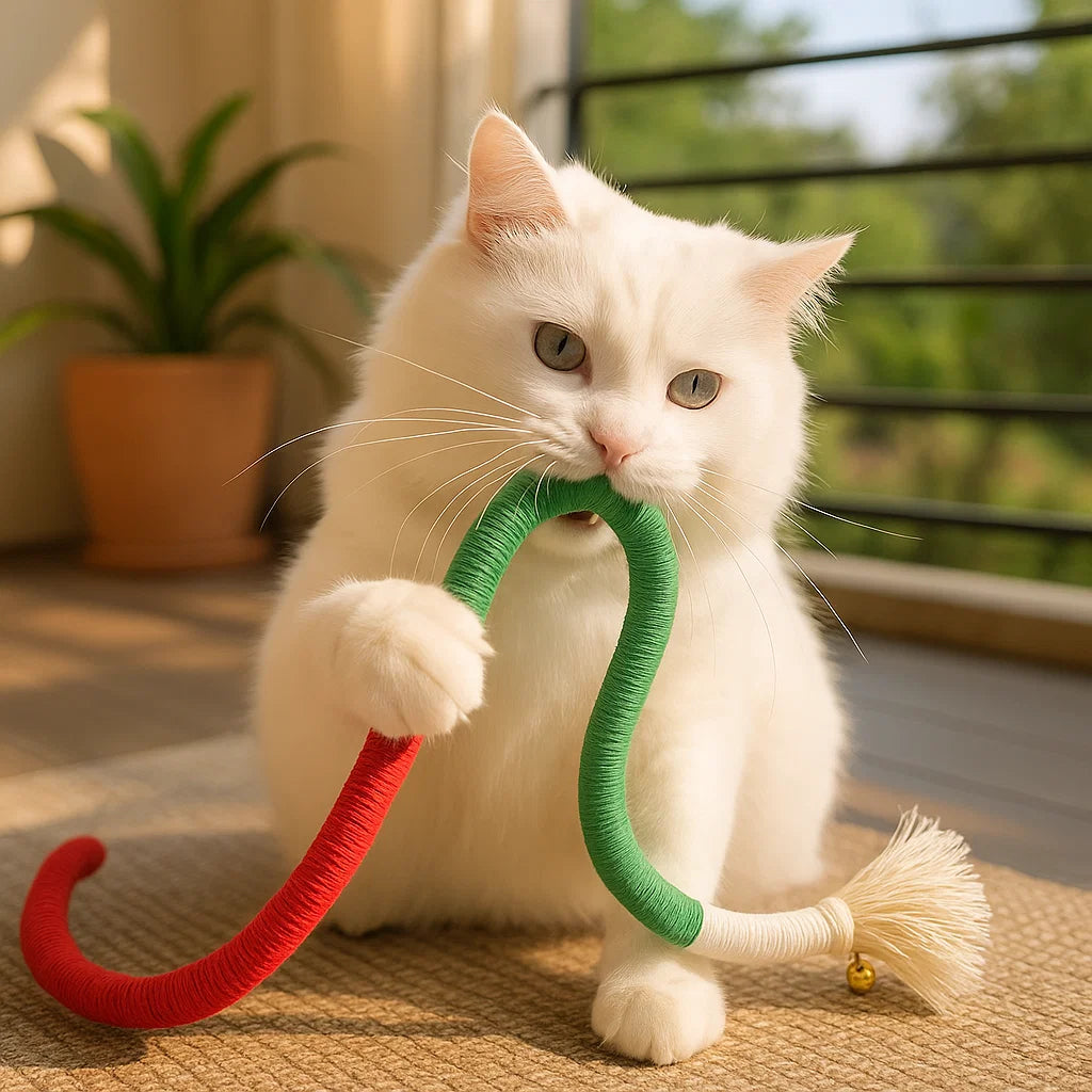 Zahnpflegendes, stressabbauendes Naturfaser-Kauseil für Katzen. Robustes, natürliches Katzenspielzeug.