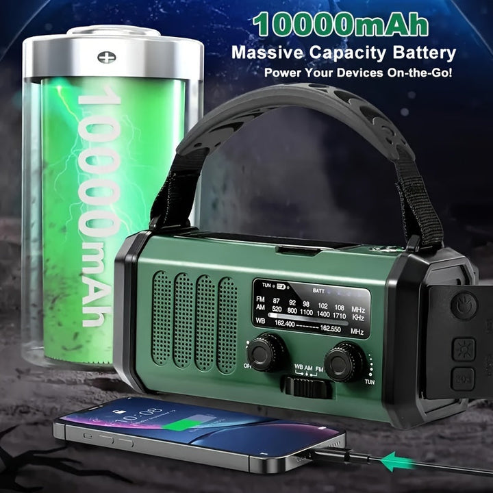 Notfallradio mit AM/FM/NOAA-Empfang, LED-Licht, SOS-Alarm; unverzichtbar für Survival & Krisen.