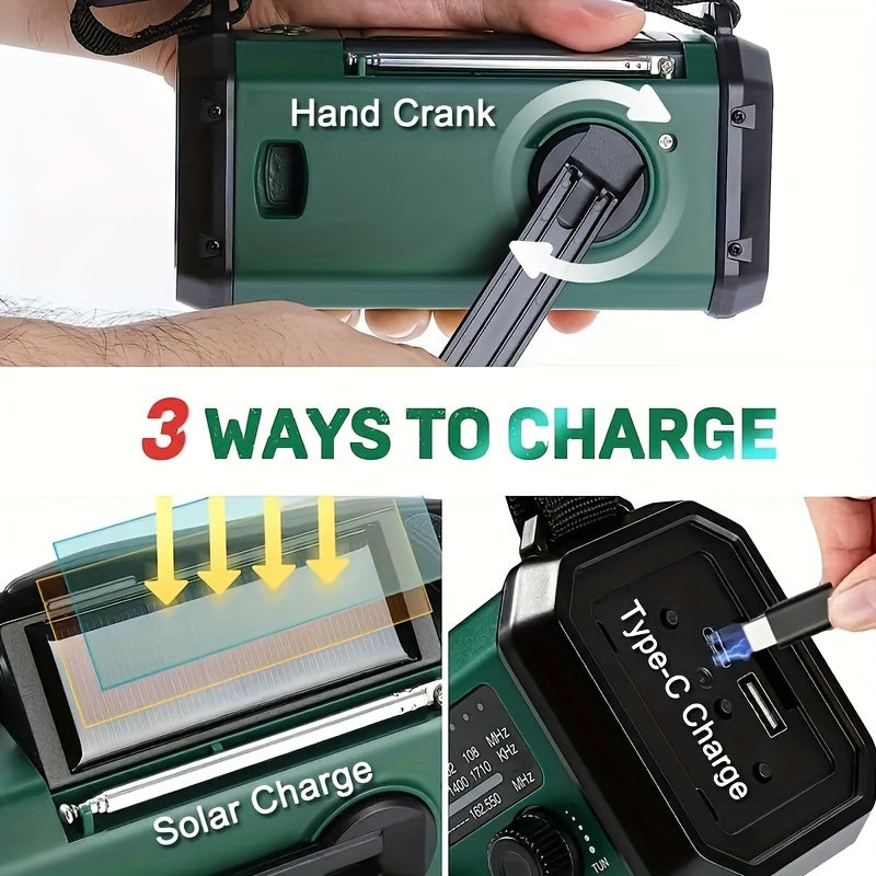 Robustes Outdoor-Notfallradio mit Powerbank & Kompass; ideal für Camping, Wandern & Survival.