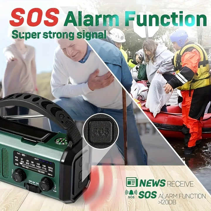 Kompaktes Notfallradio mit Solar- & Handkurbelgenerator; immer einsatzbereit für Krisen & Survival.
